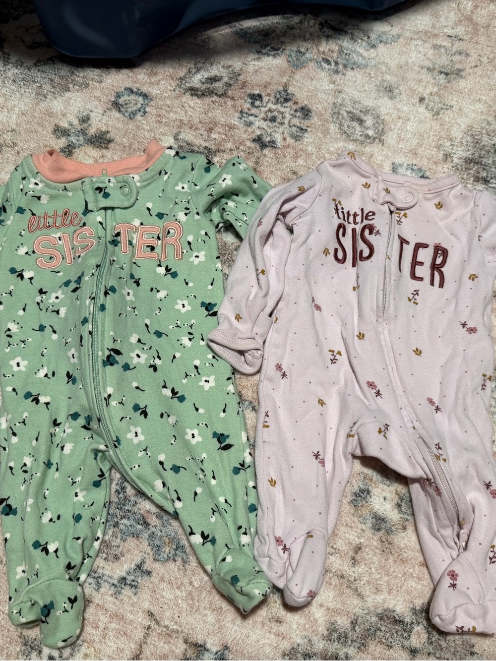 Little Sister Floral Footed One-Piece Sleepers - Green & Light pur